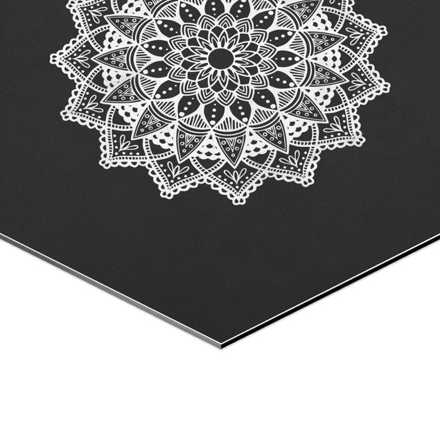 Quadri esagonali Mandala Hamsa mano Lotus Set su nero