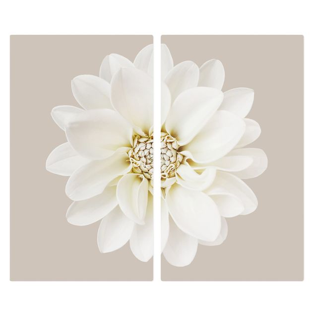 Coprifornelli in vetro - Dalia in pastello bianco e grigio talpa centrata - 52x60cm