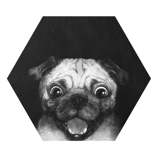 Quadri sfondo nero Illustrazione - cane carlino pittura su bianco e nero