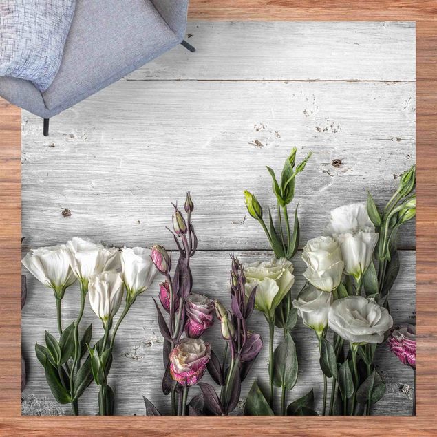 tappeto moderno Tulipano Rosa su Legno Shabby