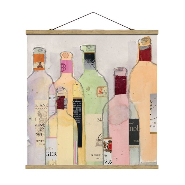 Quadro su tessuto con stecche per poster - Bottiglie di vino in acquerello I - Quadrato 1:1