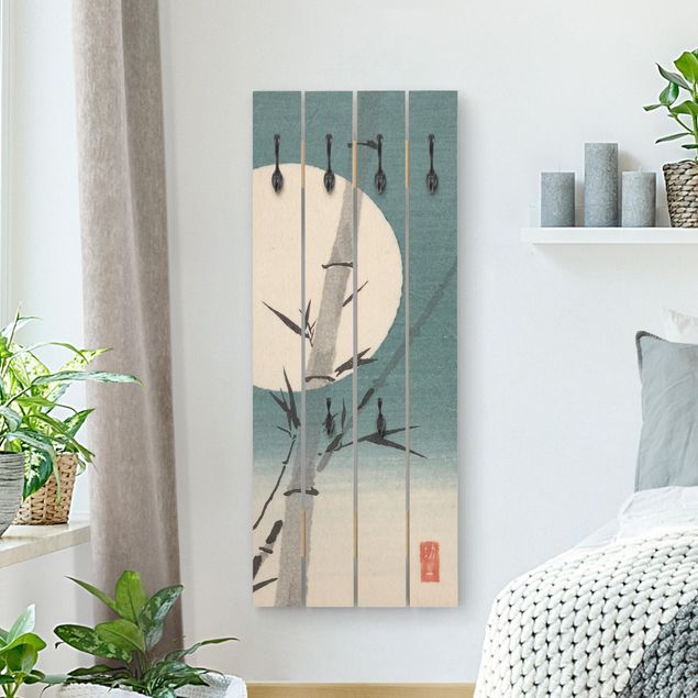 Appendiabiti pannello con paesaggio Disegno giapponese Bambù e Luna