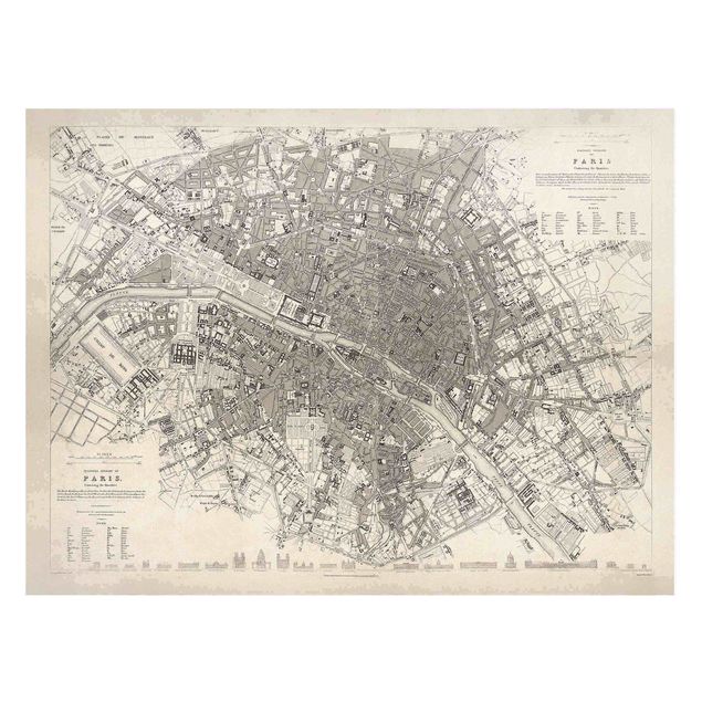 Lavagne magnetiche con architettura e skylines Mappa vintage Parigi