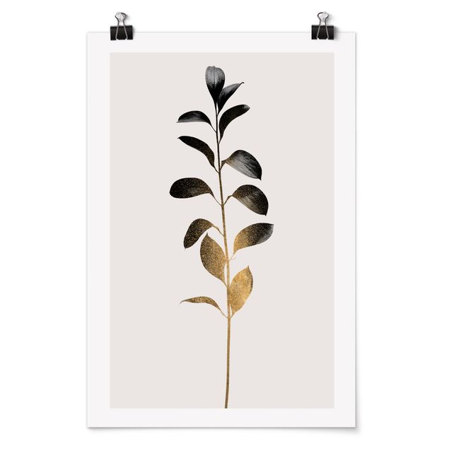 Quadri bianco e nero Mondo grafico delle piante - Oro e grigio