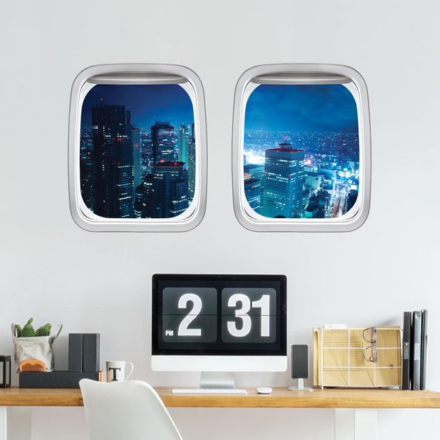Adesivi da parete 3d Finestrino dell'aereo L'atmosfera a Tokyo