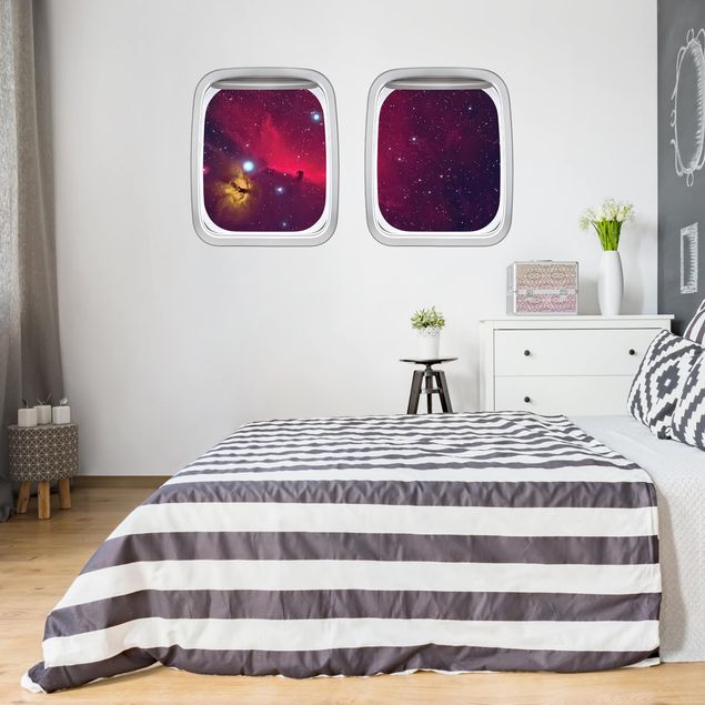 Adesivi murali 3d Finestrino dell'aereo galassia colorata