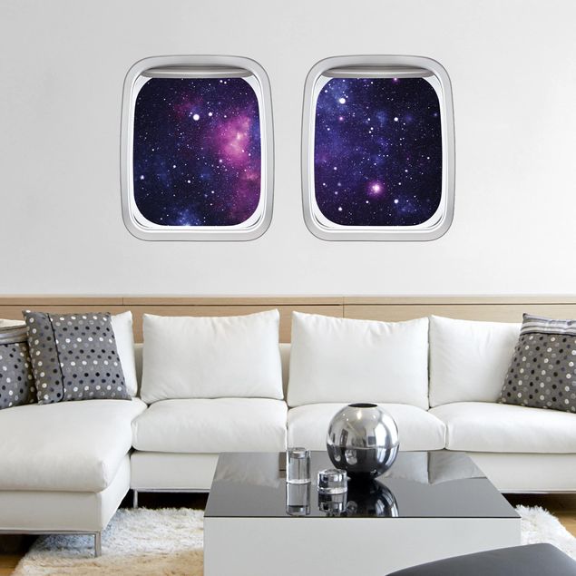 Adesivi da parete 3d Finestrino dell'aereo Galassia dell'aeromobile