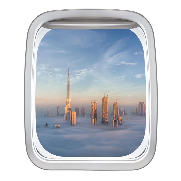 Adesivi murali con metropoli Finestrino dell'aereo Dubai che pratica le nuvole