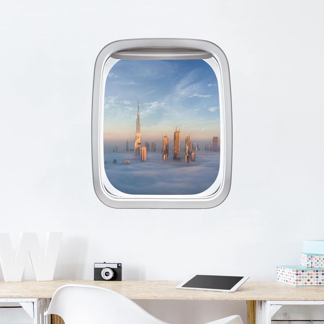 Adesivi murali 3d Finestrino dell'aereo Dubai che pratica le nuvole