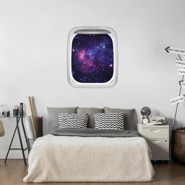 Adesivi da parete 3d Finestrino dell'aereo Galassia