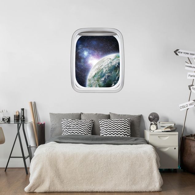 Adesivi da parete 3d Finestrino dell'aereo Galassia Luce
