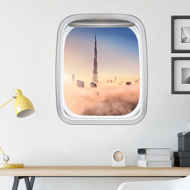 Adesivi da parete 3d Finestrino dell'aereo Skyline di Dubai