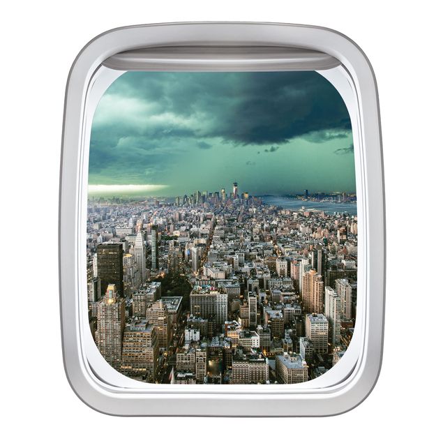 Adesivi murali con metropoli Finestrino dell'aereo Skyline di New York nella tempesta
