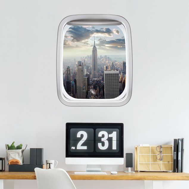 Sticker murali 3d Finestrino dell'aereo Alba a New York