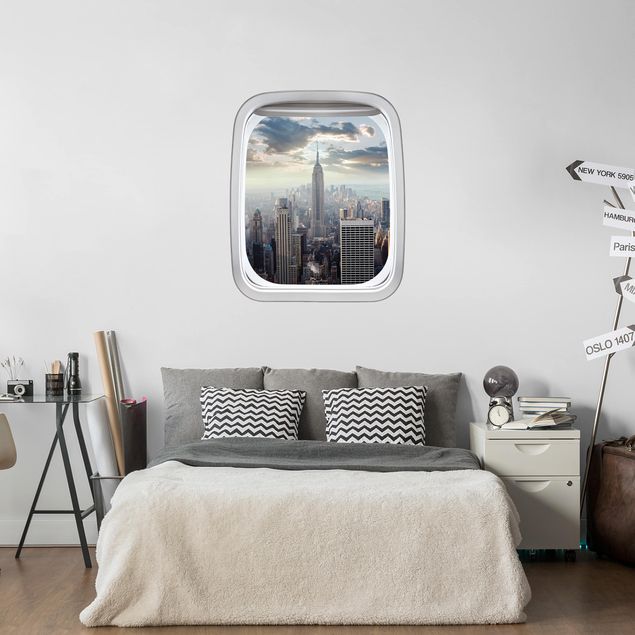 Autocolantes de parede cidades e paisagens urbanas Finestrino dell'aereo Alba a New York