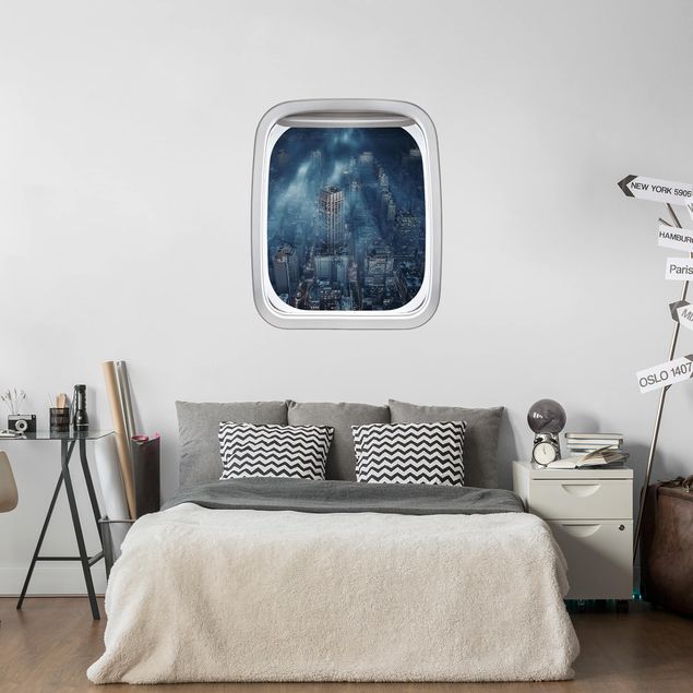 Adesivi murali skyline Finestrino d'aereo nuvole sopra New York