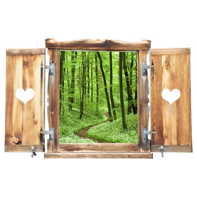 Decorazioni per cucina Finestra con cuore romantico sentiero nella foresta