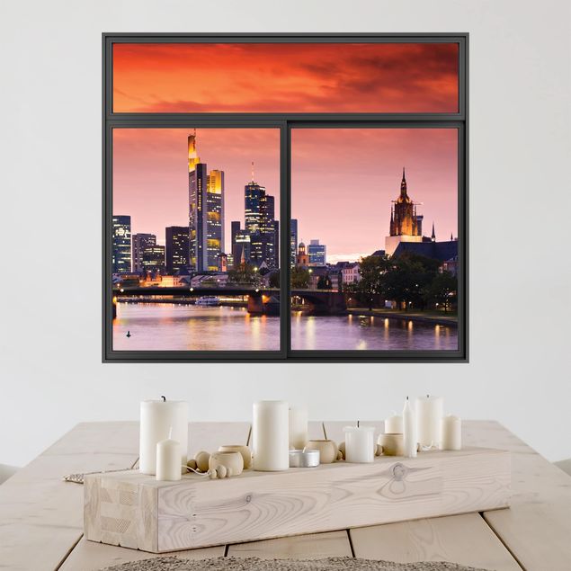 Adesivi murali 3d Finestra nera Francoforte Skyline di