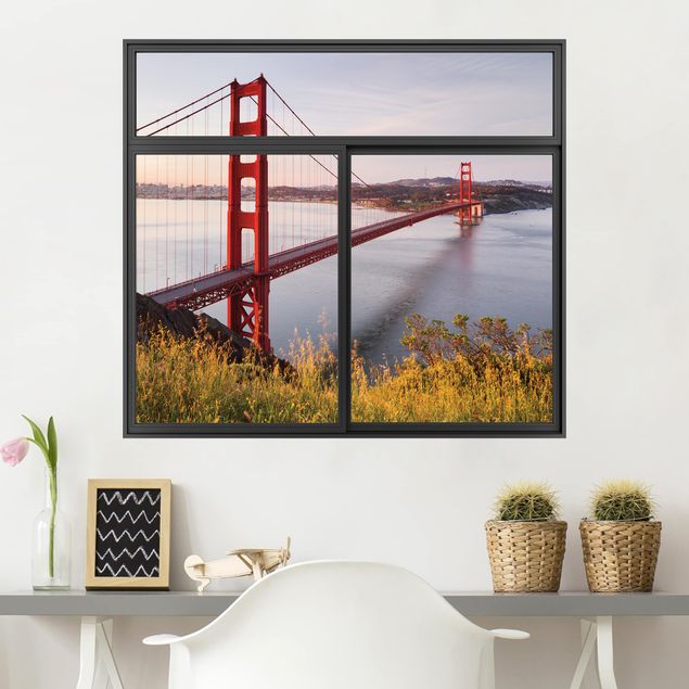 Sticker murali 3d Finestra nera Golden Gate Bridge a San Francisco