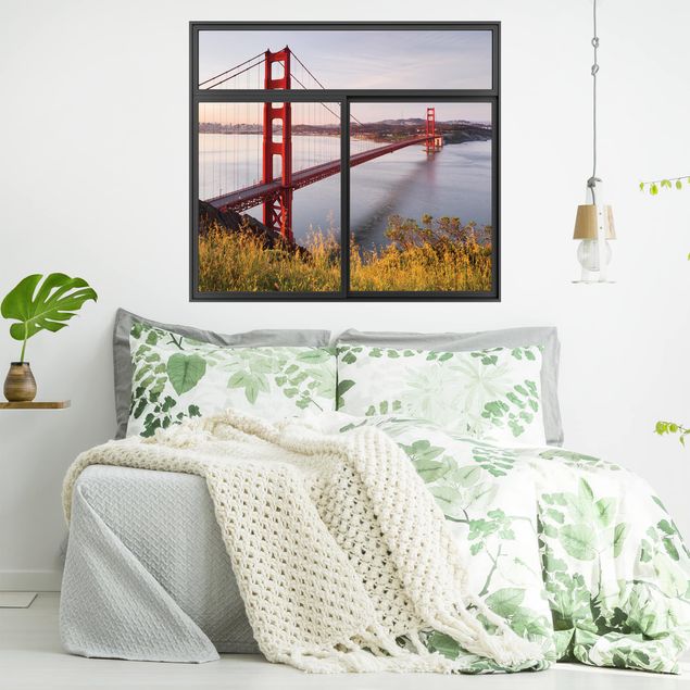 Autocolantes de parede cidades e paisagens urbanas Finestra nera Golden Gate Bridge a San Francisco