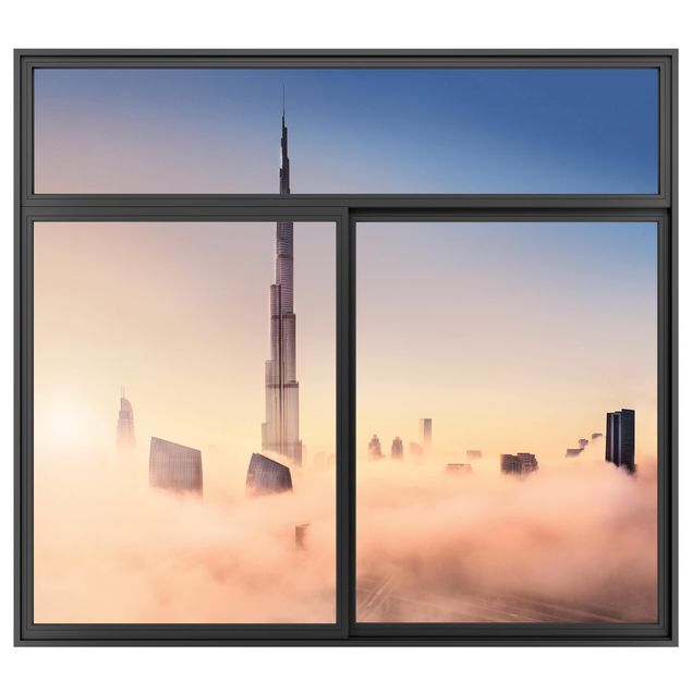 Adesivi murali con metropoli Finestra nera Skyline di Dubai