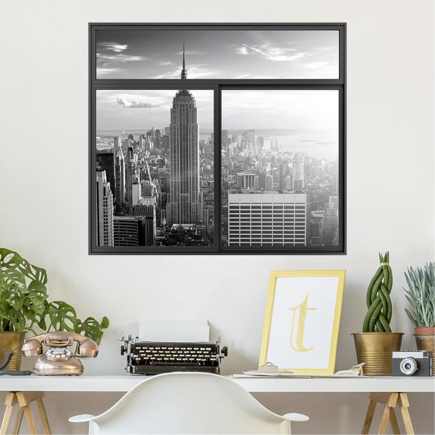 Adesivi da parete 3d Finestra nera Skyline di Manhattan