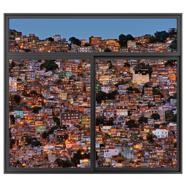 Autocolantes de parede metrópoles Finestra nera Rio De Janeiro Favela al tramonto
