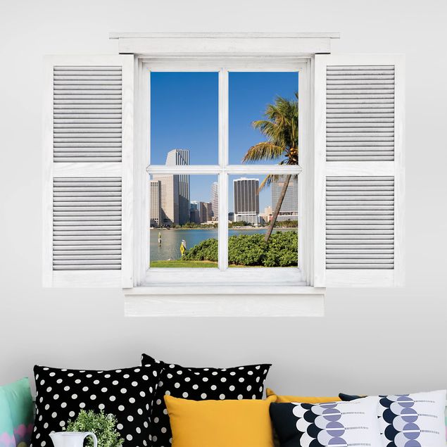Adesivi murali 3d Finestra a battente Miami Beach Skyline di