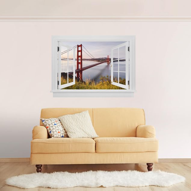 Autocolantes de parede cidades e paisagens urbanas Finestra aperta Golden Gate Bridge a San Francisco
