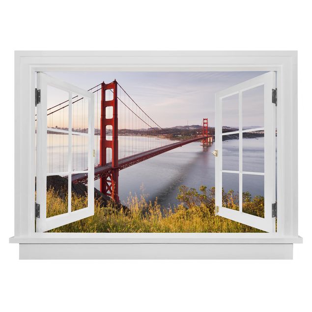 Autocolantes de parede metrópoles Finestra aperta Golden Gate Bridge a San Francisco