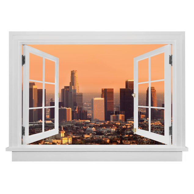 Adesivi murali con metropoli Finestra aperta Skyline di Los Angeles