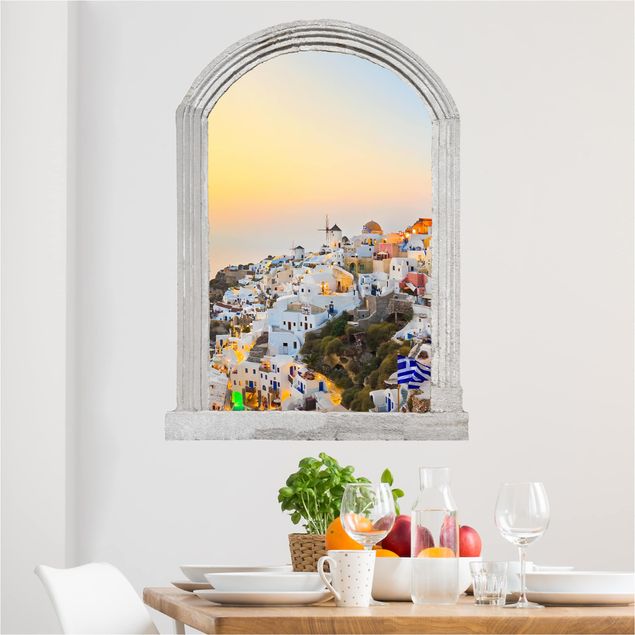 Adesivi murali 3d Arco di pietra luminoso Santorini