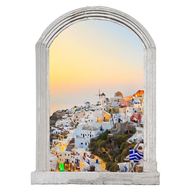 Adesivi murali con metropoli Arco di pietra luminoso Santorini