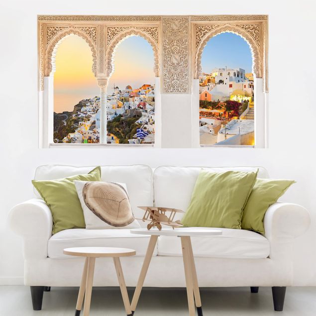 Adesivi murali con metropoli Finestra decorata Santorini luminosa