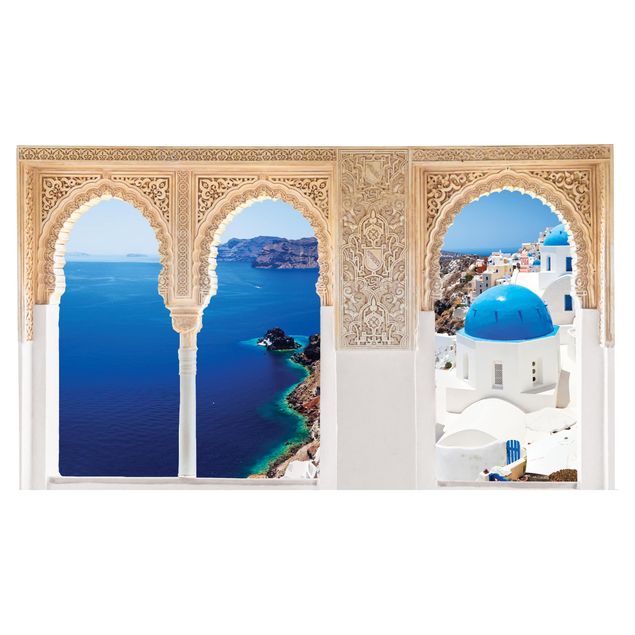 Autocolantes de parede metrópoles Finestra decorata Vista su Santorini