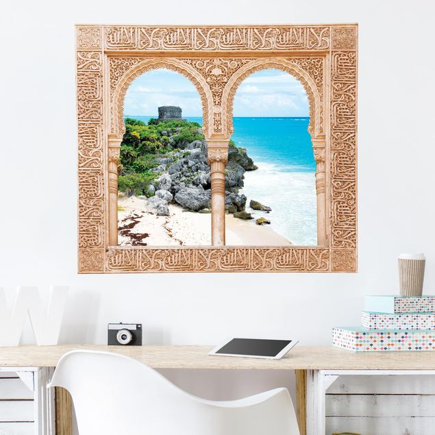 Adesivi da parete 3d Finestra decorata Costa caraibica Rovine di Tulum