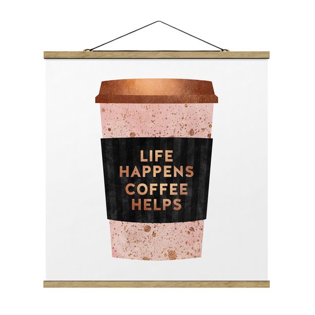 Quadro rosa Life Happens Coffee Helps oro