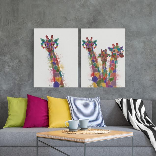 Quadri su tela con giraffe Schizzi Arcobaleno Giraffe Set I