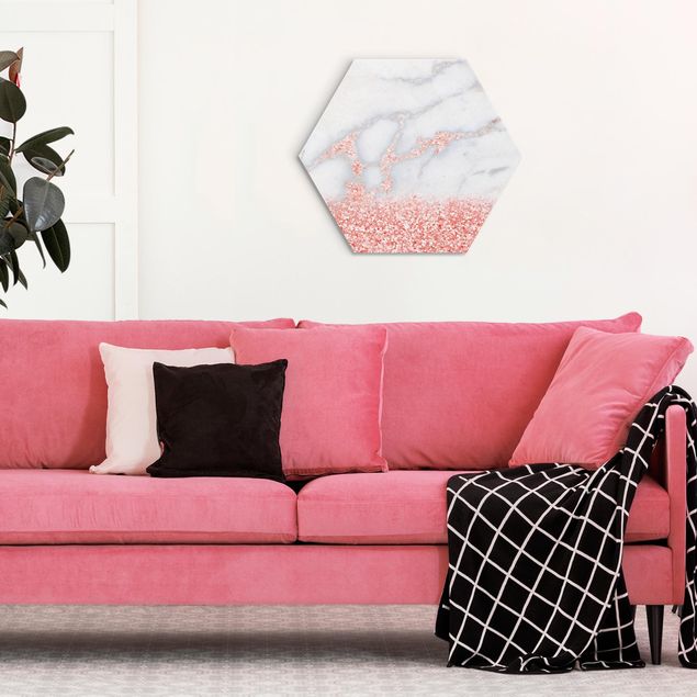 Quadri astratti moderni Effetto marmo con coriandoli rosa