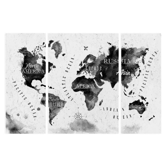 Quadri Mappa del mondo Acquerello Nero