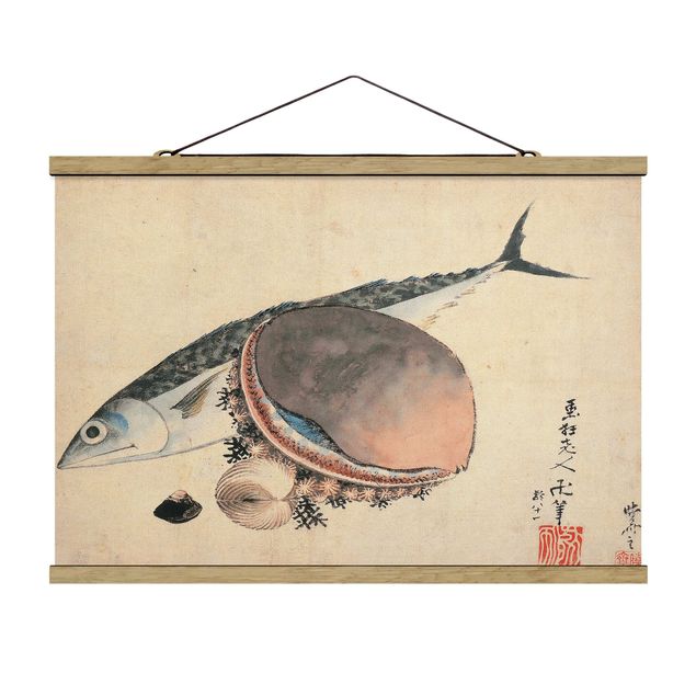 Quadri moderni per arredamento Katsushika Hokusai - Sgombri e conchiglie di mare