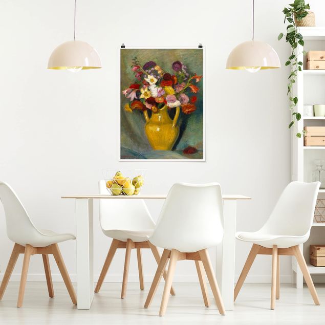 Quadri espressionismo Otto Modersohn - Bouquet colorato in una brocca di argilla gialla