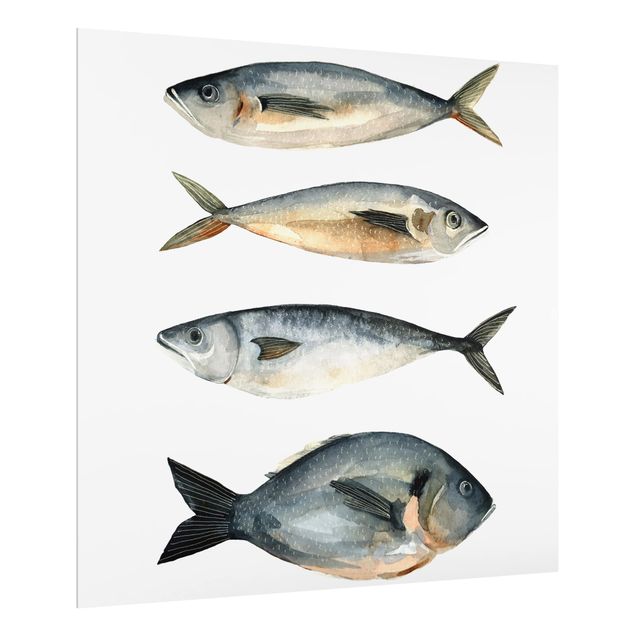 Paraspruzzi cucina Quattro pesci nell'acquerello I