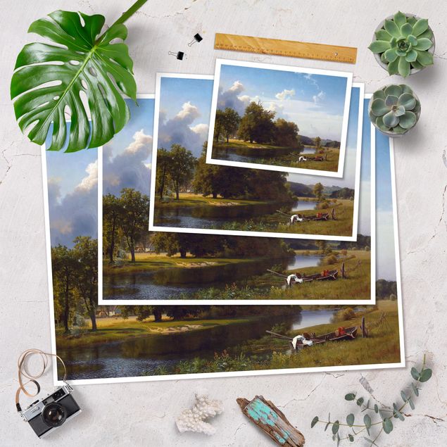 Quadro verde Albert Bierstadt - Paesaggio fluviale, Westfalia