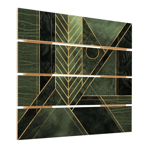 Stampa su legno - Elisabeth Fredriksson - Forme geometriche oro verde smeraldo - Quadrato 1:1