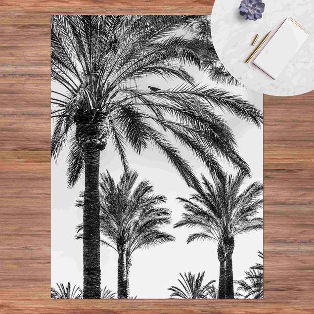 tappeto design moderno Palme al tramonto in bianco e nero