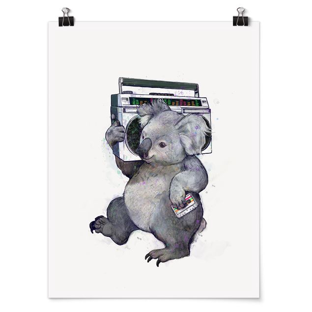 Riproduzione quadri famosi Illustrazione - Koala con radio pittura