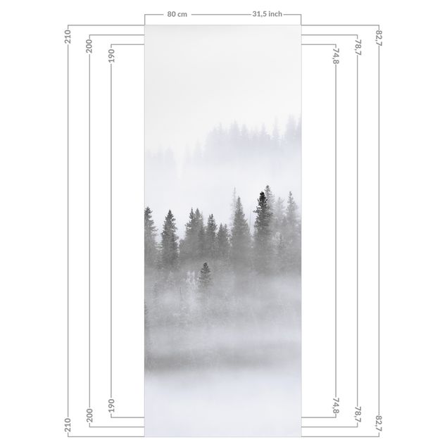 Rivestimento per doccia - Nebbia nel bosco di abeti in bianco e nero