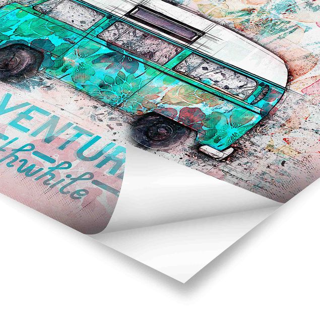 Stampe poster Bulli Adventure Collage Pastello