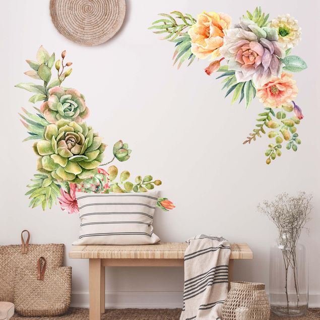 Adesivi murali piante Acquerello - Succulente Ornamento XXL
